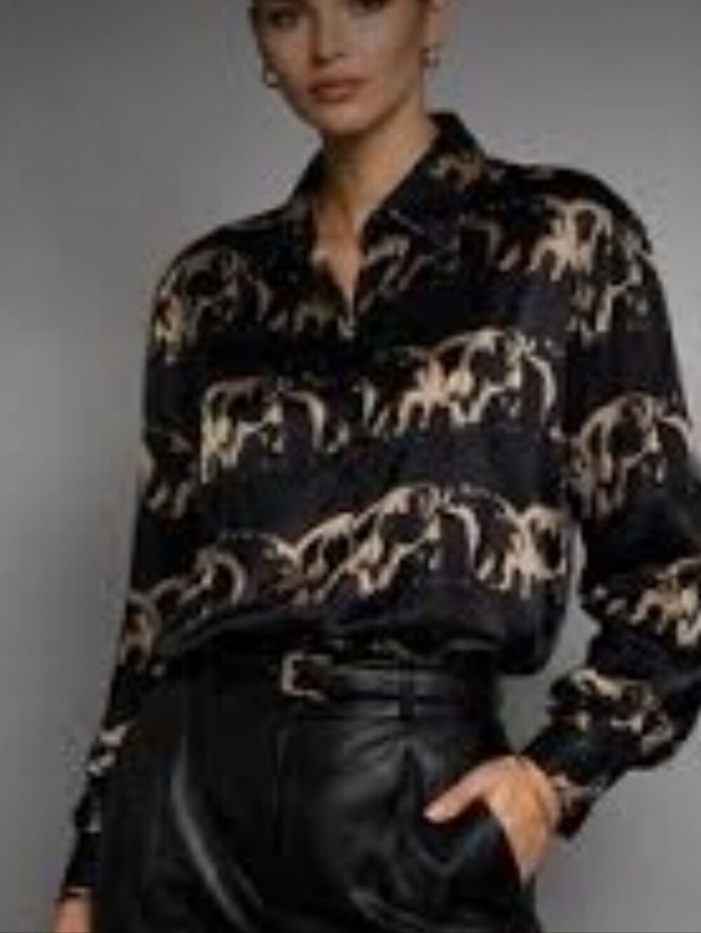 Vintage 80's Ann May 100% Silk Button Down Blouse Polar Bear Print M